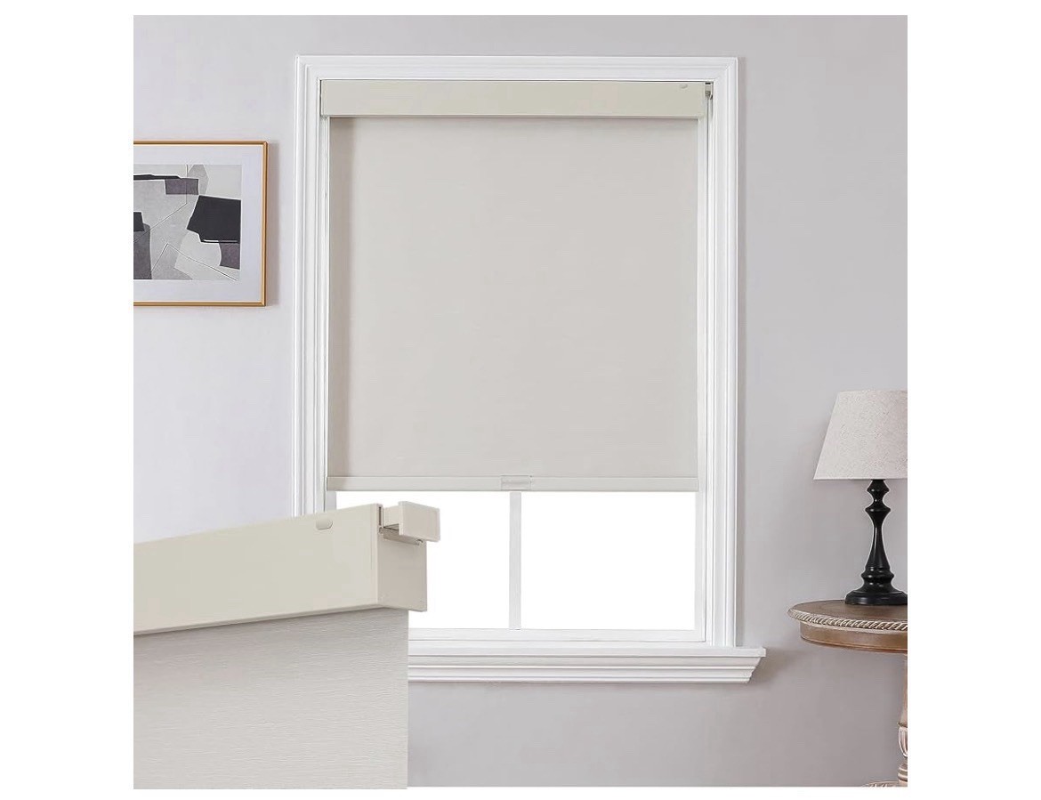 Joydeco No Drill Blackout Shades Free-Stop Cordless Roller Shade Beige 32”Wx75”H