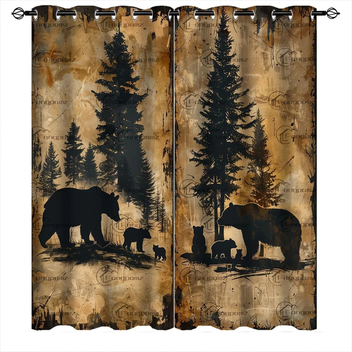 Rustic Bear Window Curtains for Kid Girls Boys Bedroom, Vintage Cabin Wildlif…