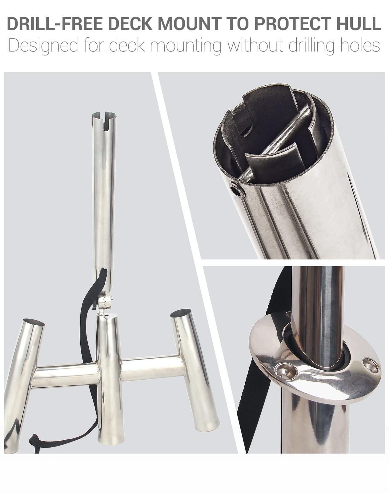 3 Tube Rod Holder-Stainless Steel Trident Outrigger Stylish-Tree Triple Rod H…