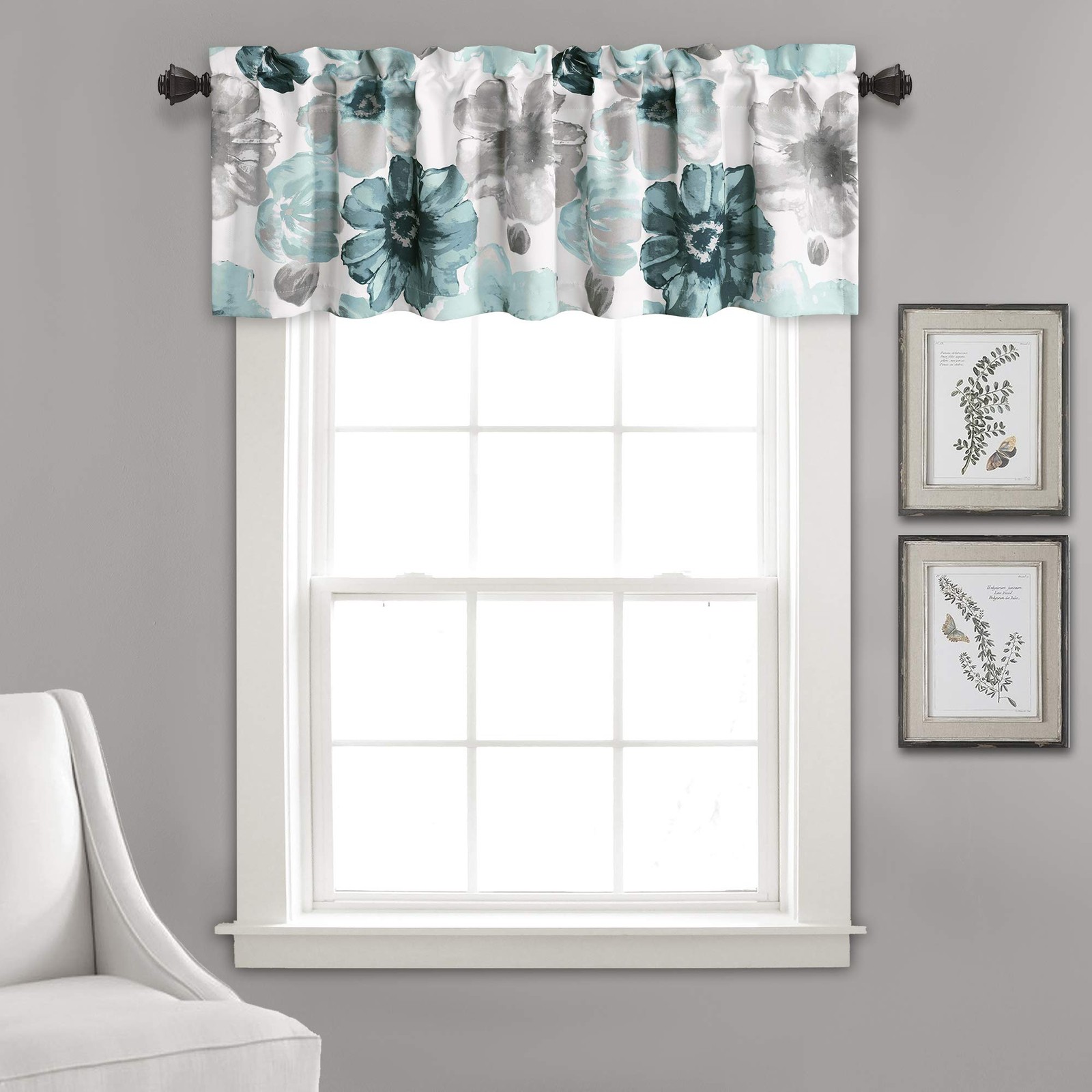 Lush Decor Leah Room Darkening Window Curtain Valance Floral Insulated Grommet,