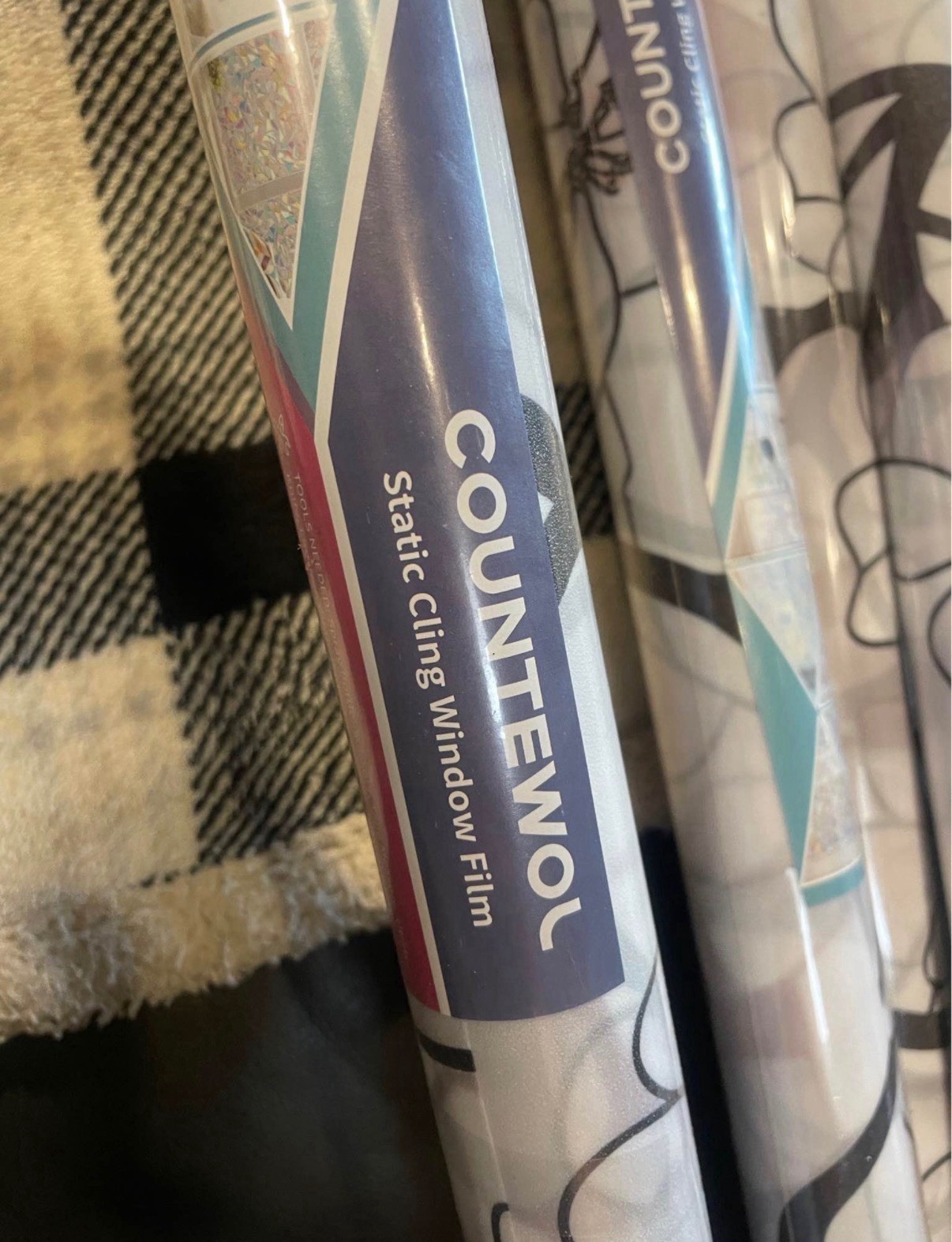 COUNTEWOL Static Cling Floral Window Film White/Black PVC 35.4in x 78.7in