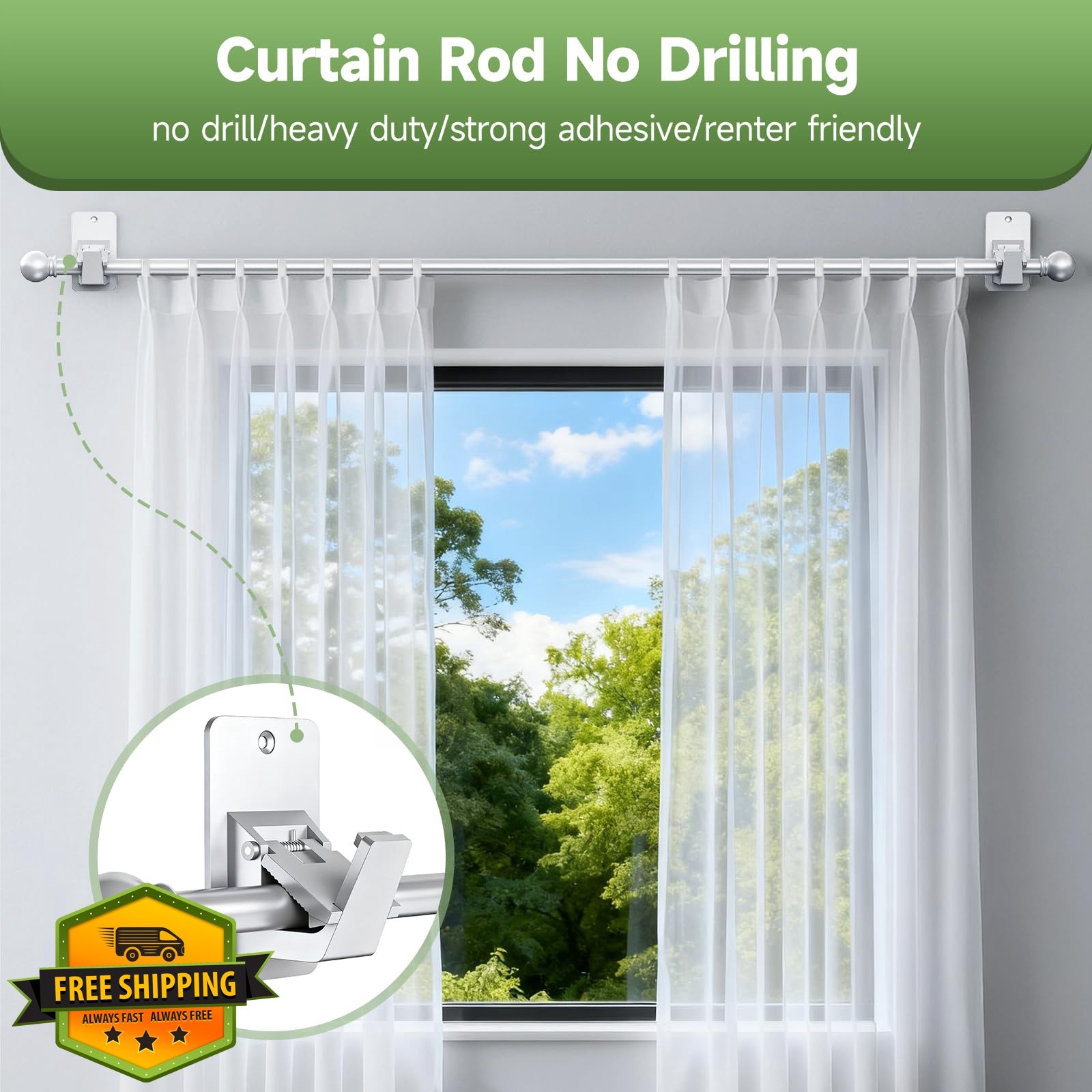 EKOTTOK Heavy Duty Curtain Rods No Drilling for Windows 30 to 60 Inches,5/8 I…