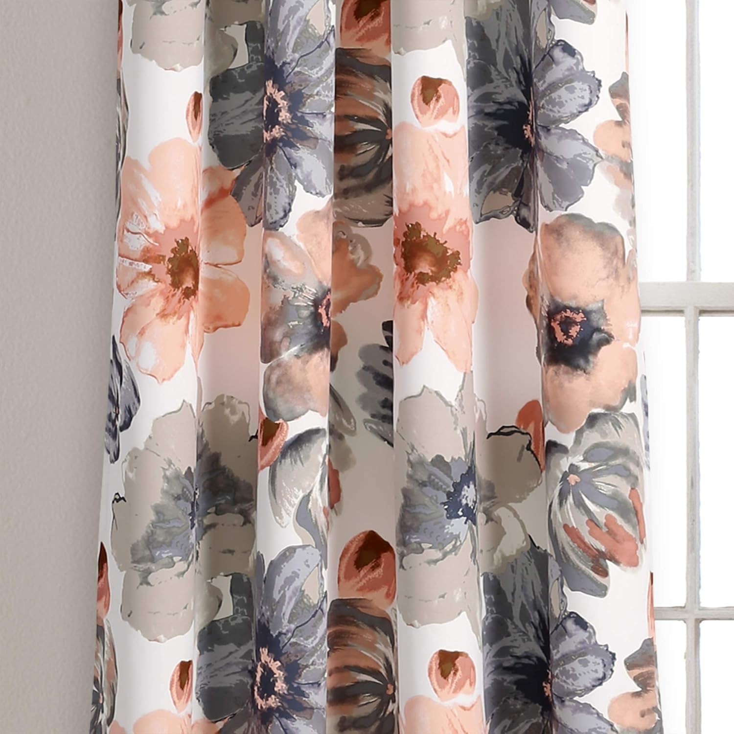 Leah Light Filtering Window Curtain Panels, Pair, 52″ W x 84″ L, Coral & Gray…