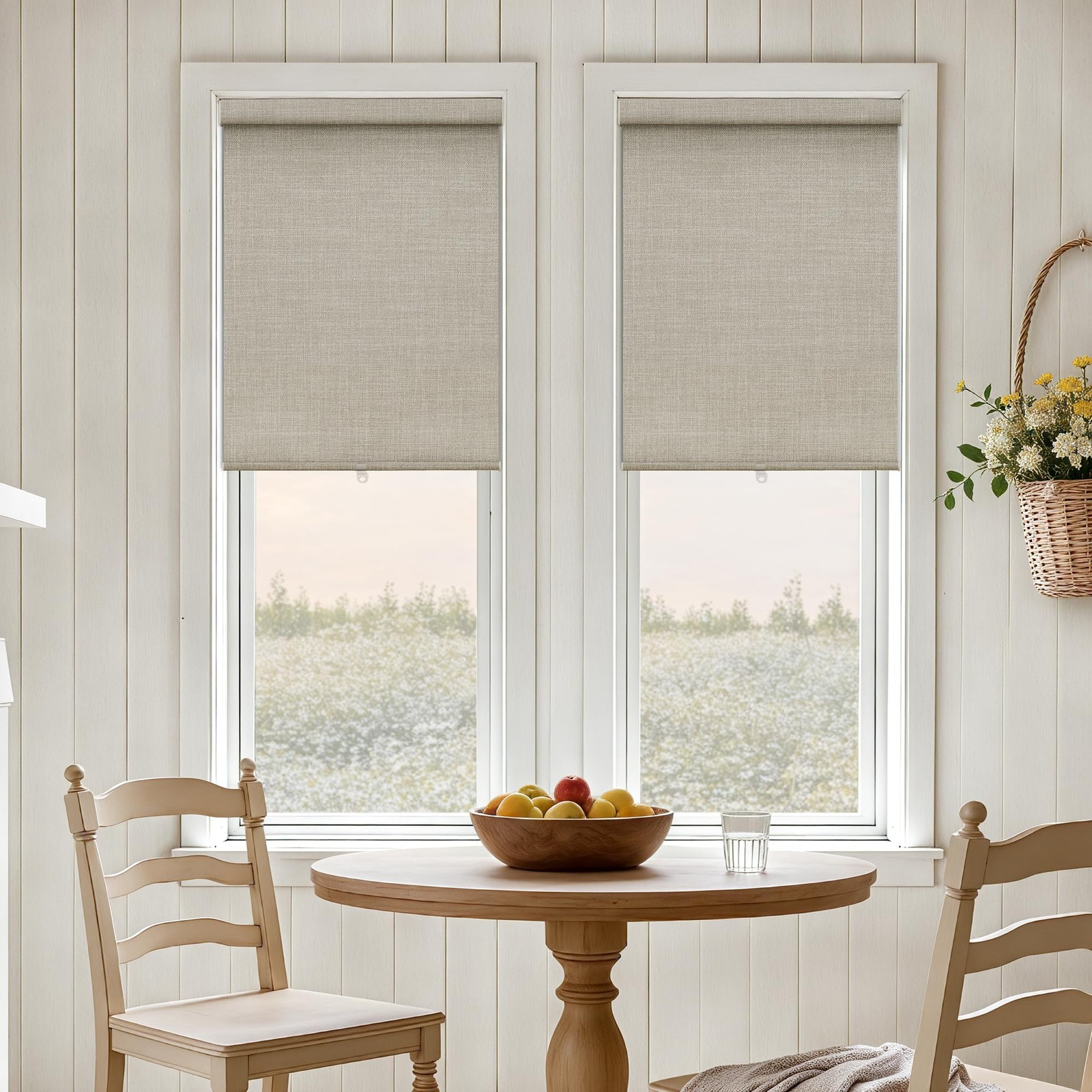 Cordless Roller Shades 24″ W x 72″ H Blackout Linen Blinds for French Door – UV