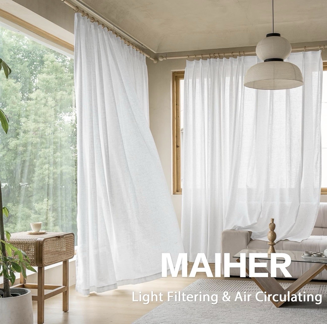 MAIHER White Extra Wide Pinch Pleated Curtains 96” L x 100”W