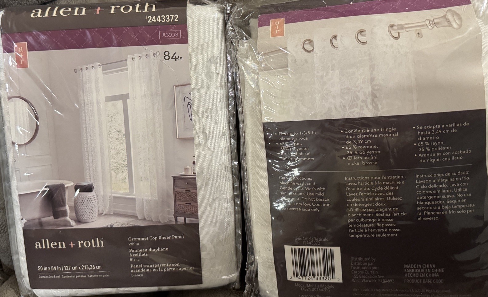 Allen + Roth Grommet Top White Sheer Panel 50 X 84 #2443372 Amos Two Packs NIP