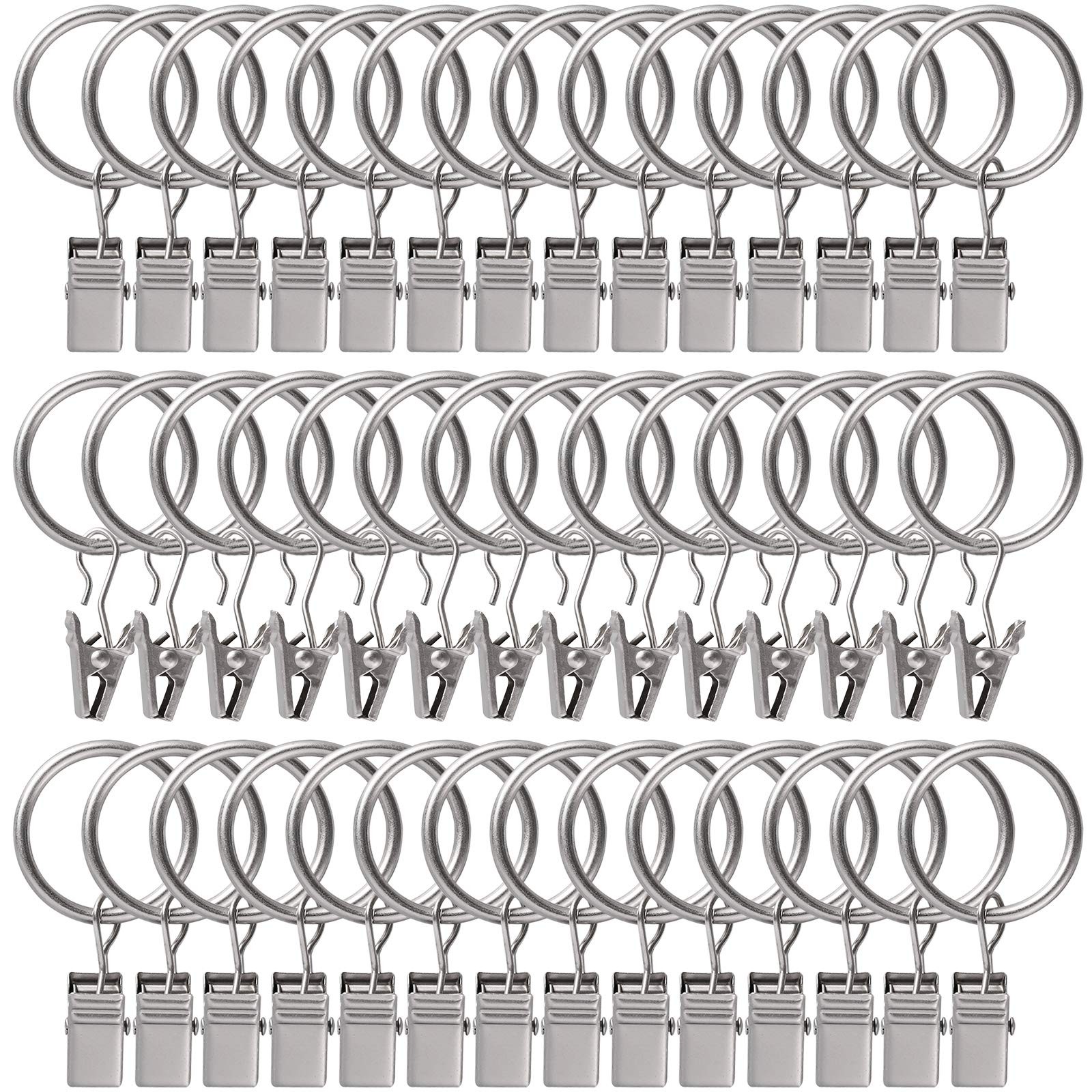 44 Pack Curtain Rings with Clips Hooks 1 inch Matte Silver Metal Stainless St…