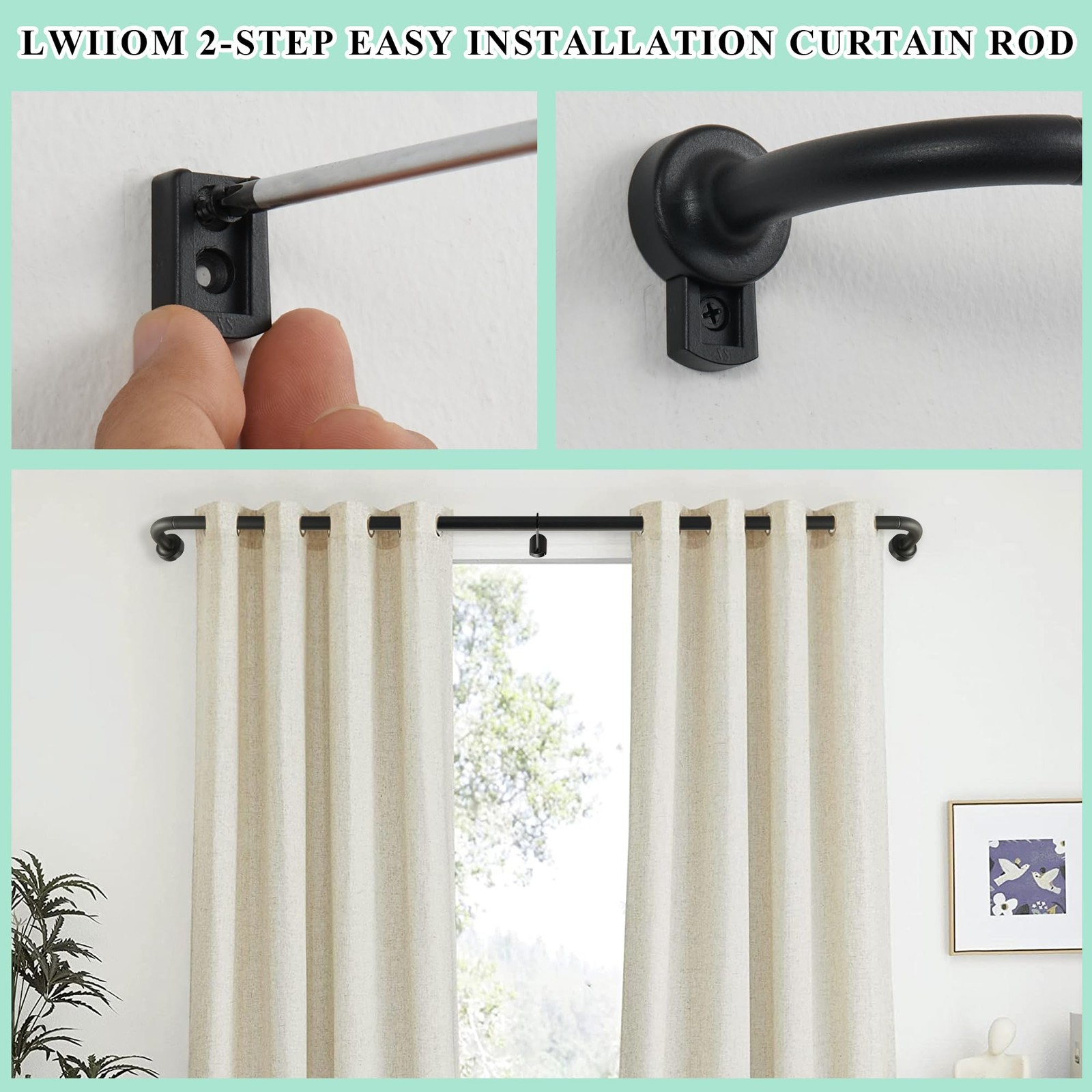 Black Curtain Rod For Windows 28 To 56 Inch Adjustable Wrap Around Splicing