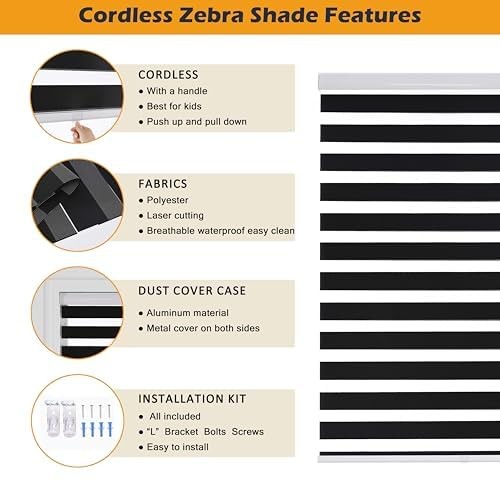 Cordless Zebra Blinds for Windows Free-Stop Zebra Shades Dual Layer Light Fil…