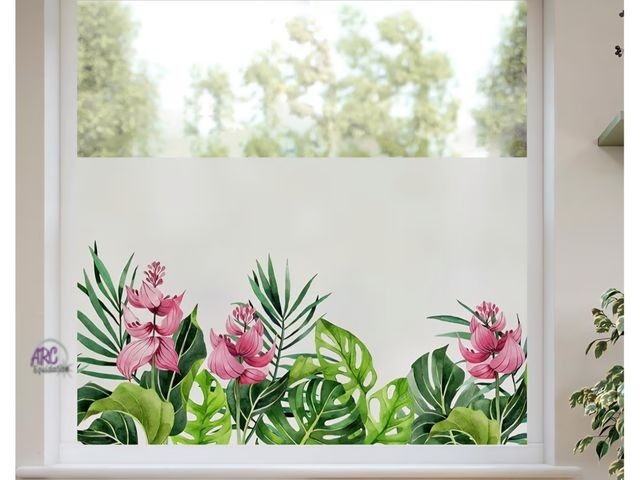 DKTIE Static Cling Decorative Window Film 35.4″ x 118.” with tools Green/Pink