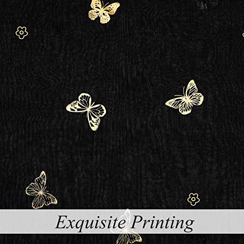 and Gold Butterfly Sheer Curtain Panels52 Inches 52″W x 63″L (Pack of 2) Black