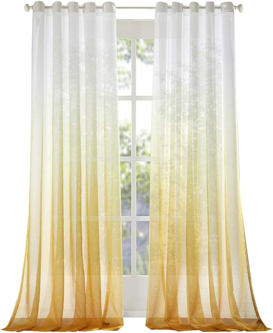 Royhom 50″ W x 96″ L Multi Size Gradient Style Sheer/White Gradual Yellow Sheer