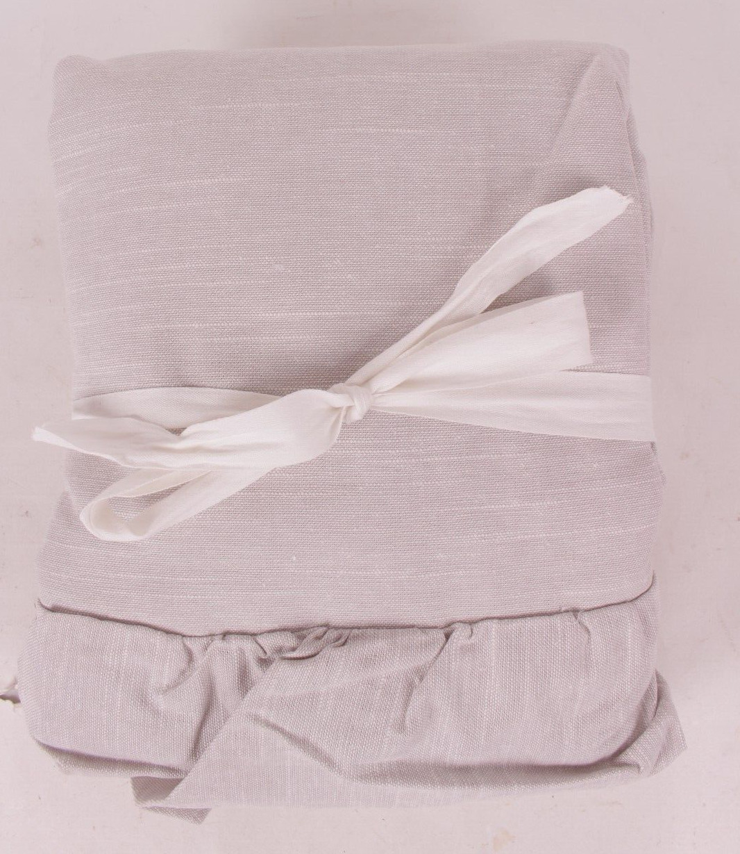(1) Pottery Barn Evelyn Linen Ruffle bottom blackout curtain panel, 44×96, gray