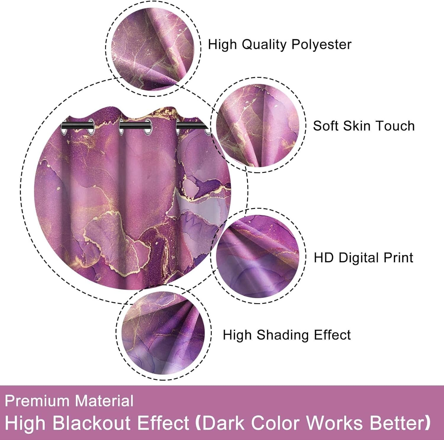 Dreamy Purple Abstract Gold Glitter Marble Darkening Dates Thermal 26Wx63H