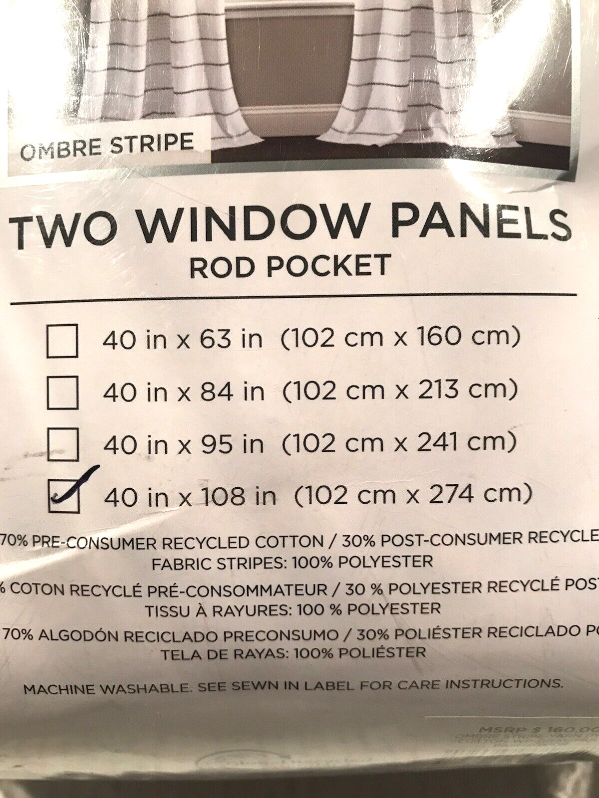 Window Panels 40″ x 108″ Lush Decor Ombre Stripe Yarn Dyed WP Gray/Multi 2x New