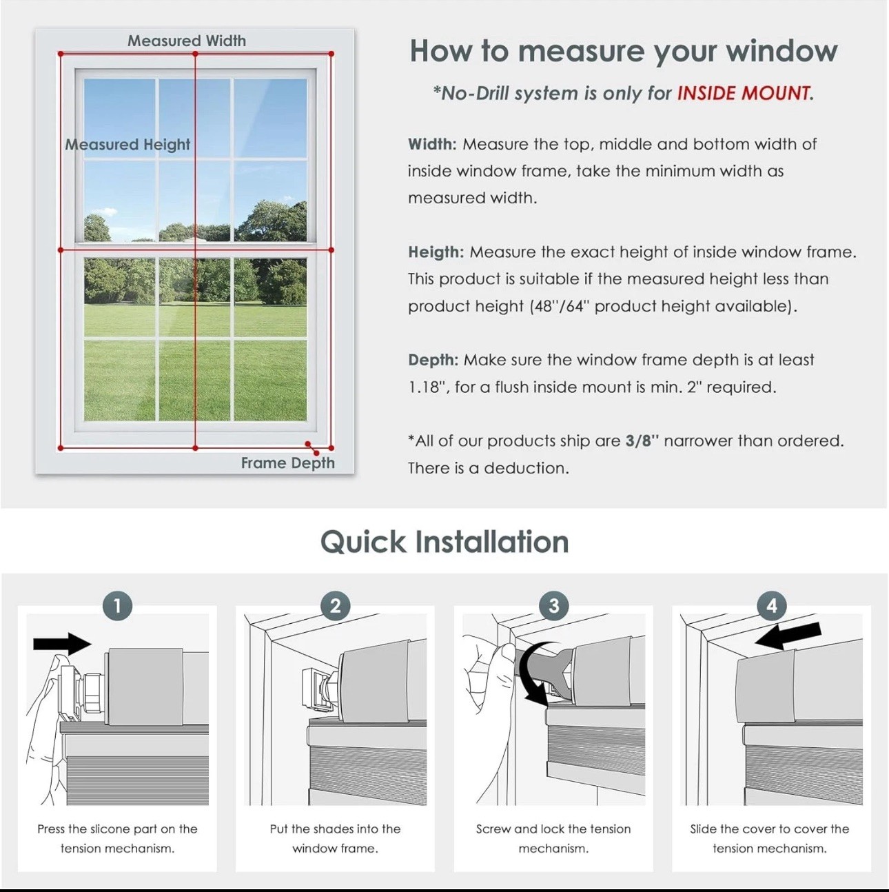 LazBlinds 36×64 No Tools No Drill Cordless Cellular Shades, Top Down Bottom Up