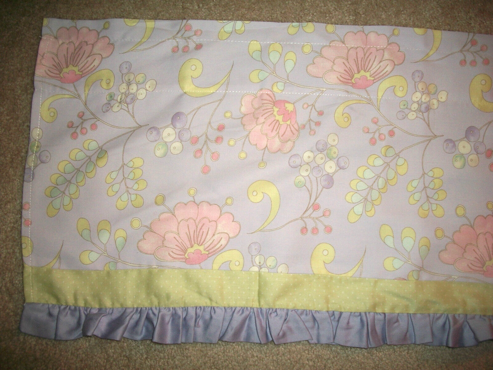 Kids Line Purple Ruffled Valance 60X13″ Tailored or Blousen Floral Green Pink