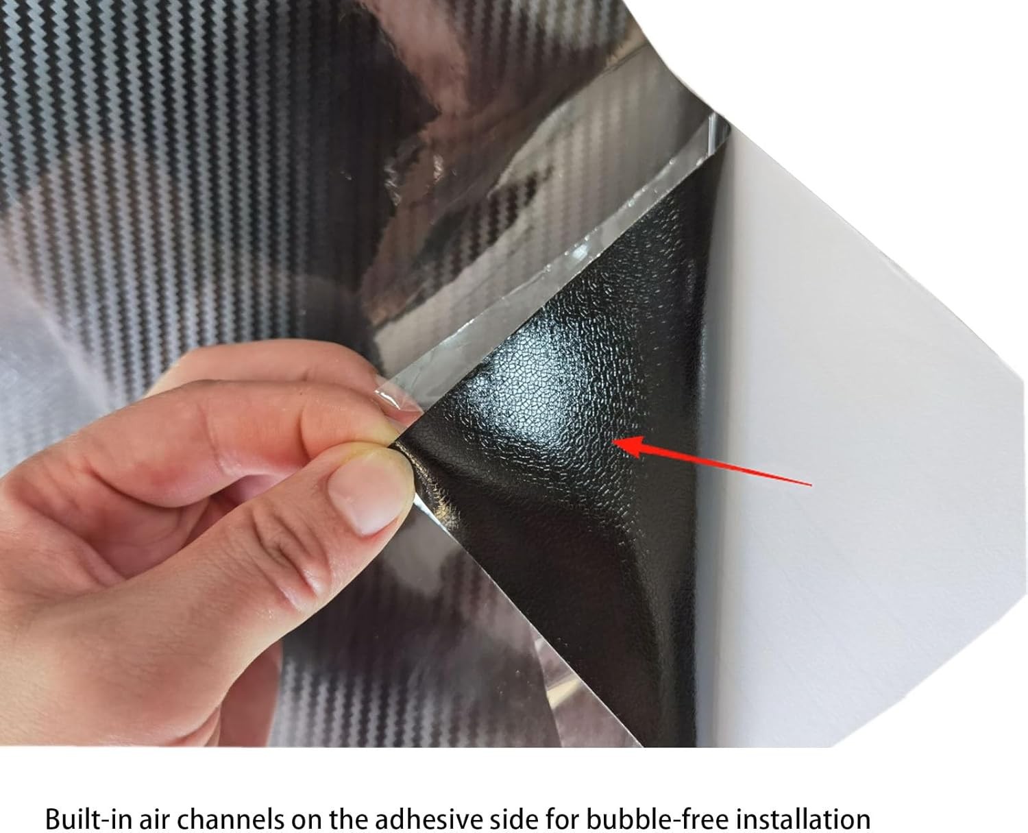 5D Gloss Black Carbon Fiber Vinyl Wrap, Self-Adhesive, Anti-Wrinkle Film