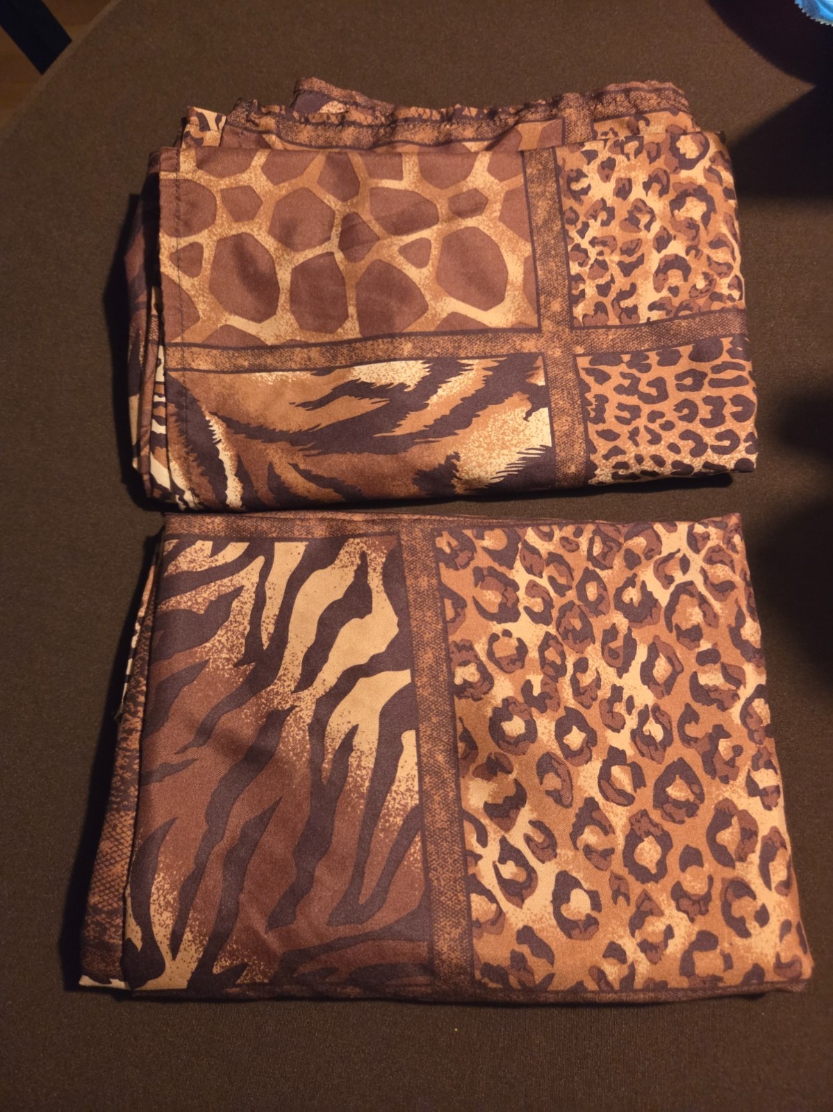 2 Piece Jungle Safari Animal Print Window Curtain Set, Chocolate Brown Leopard