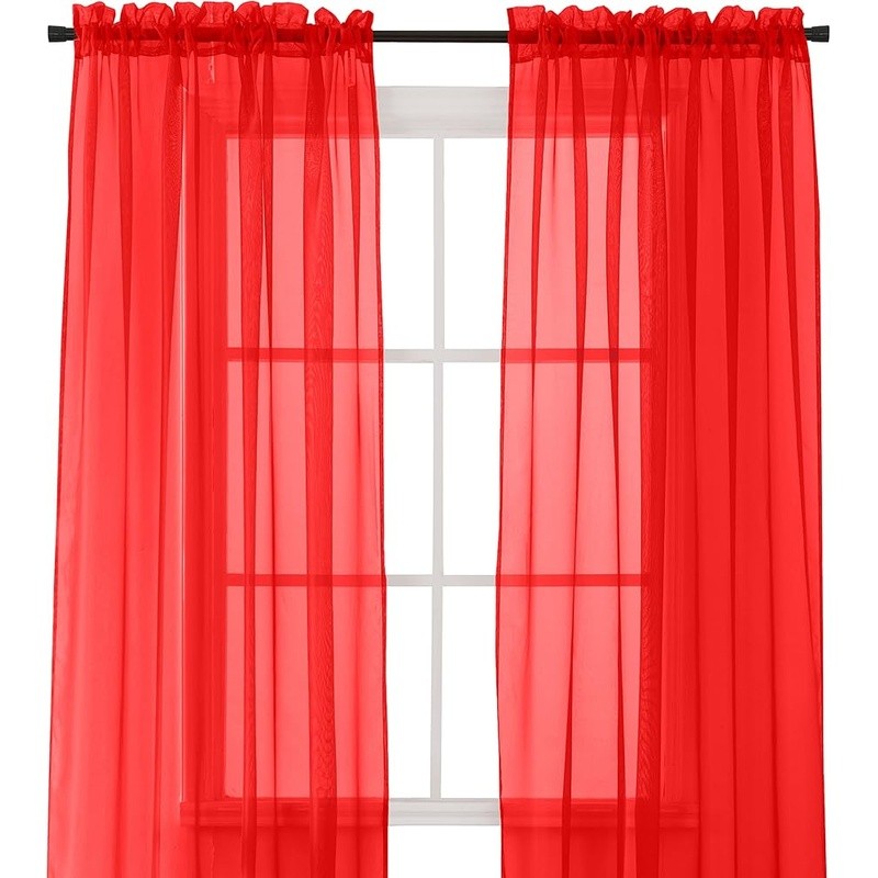Light Filtering Sheer Curtains 2 Panels Polyester Window Treatment Privacy New