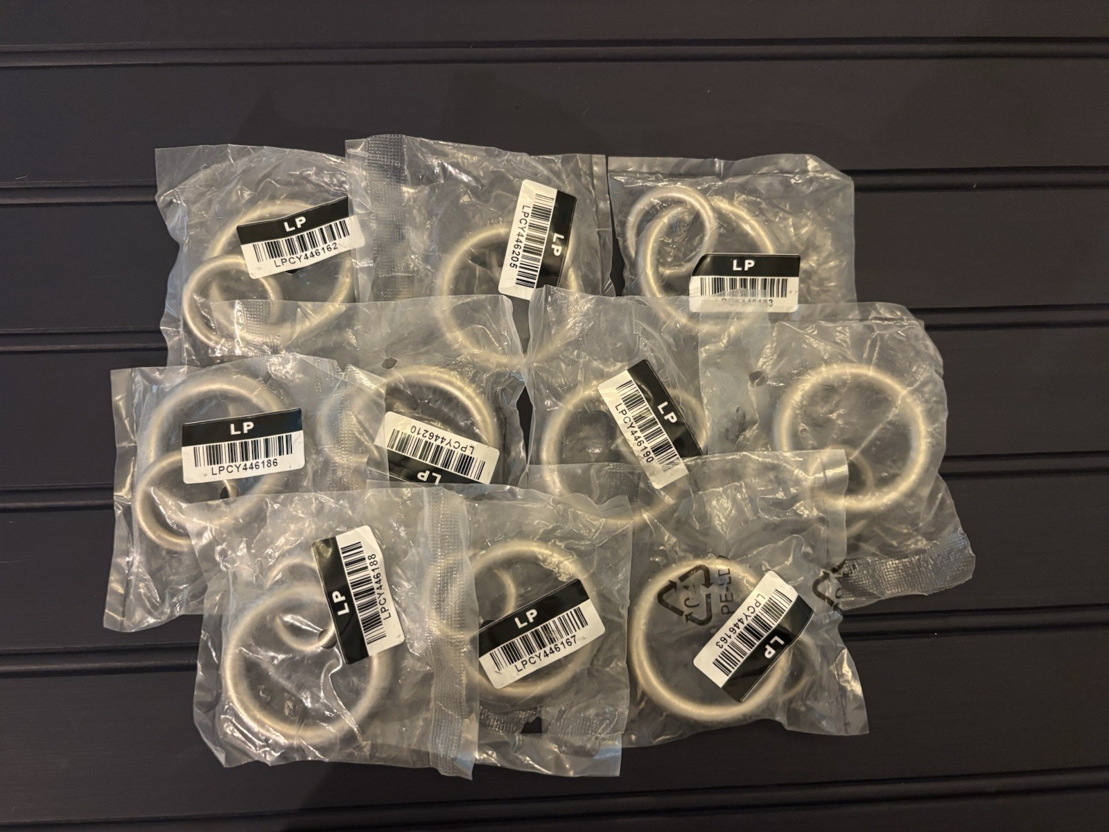 S/10 Pottery Barn Brushed Nickel/Pewter Standard Small Double Curtain Rings NOS