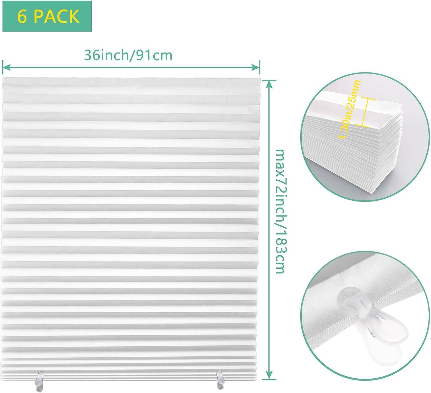 Temporary Paper Venetian Blind Shade 36 inches wide x 72 inches high White