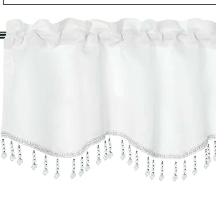 Karter Scalloped Valance with Crystal Beads – Beaded Valance – 52″x20″ Grey