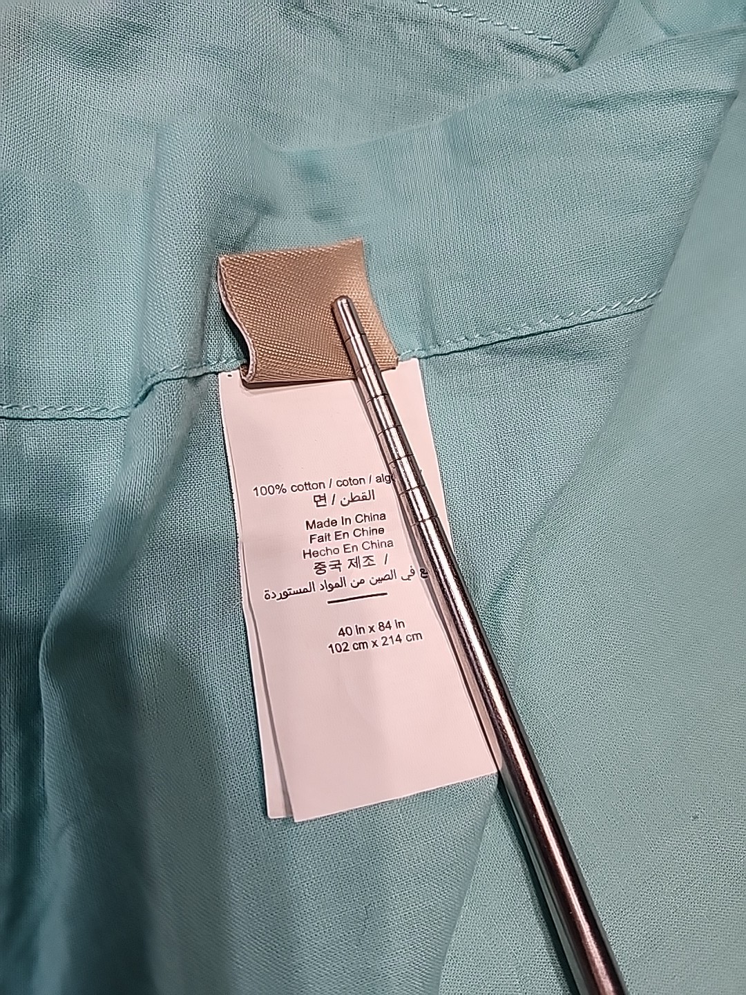 Pottery Barn Teen Curtain 40 X 84 Inches Tie To Aqua Teal Turquois 100% Cotton