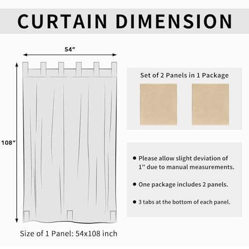 Outdoor Patio Curtains Detachable Tab Top 54″W x 108″L (Pack of 2) Beige