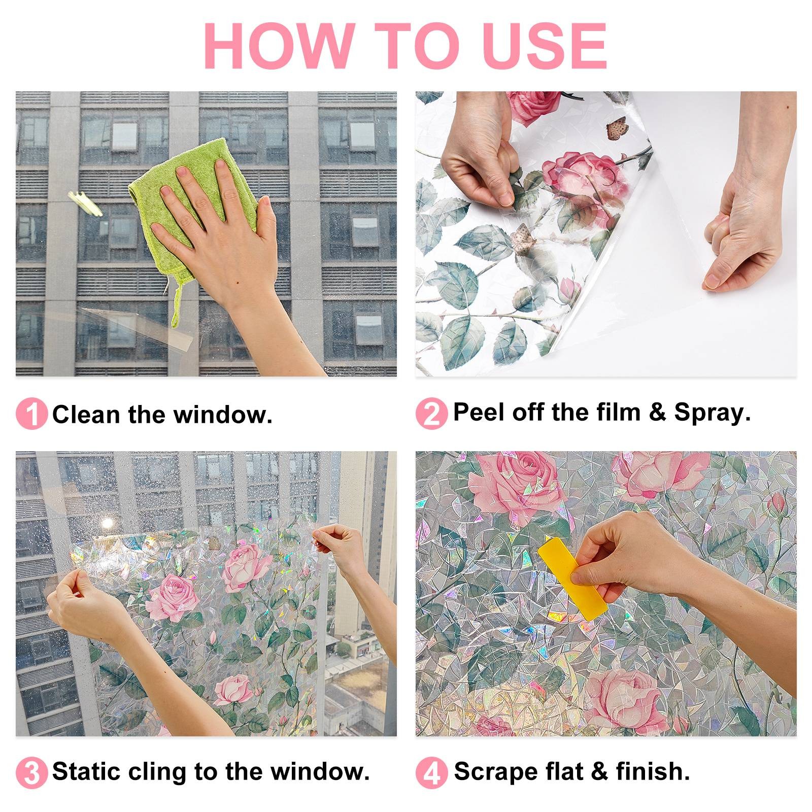 45*90CM 3D PVC Colorful Electrostatic Window Sticker with Rose Scale Pattern