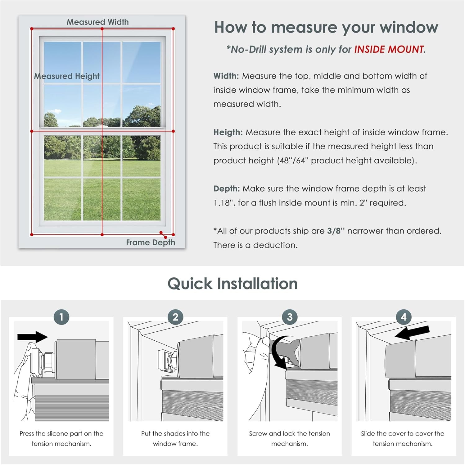 LazBlinds TDBU Cordless Cellular Shade 27×64 White Light Filtering No Drill Ther