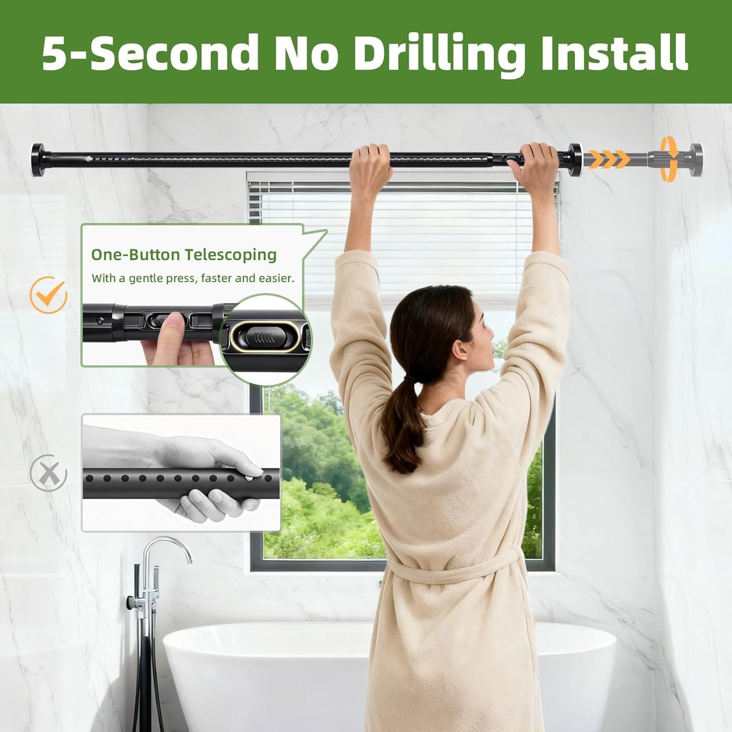 Heavy Duty Tension Curtain Rod 39-137″ (3.3-11ft) No Drilling Black