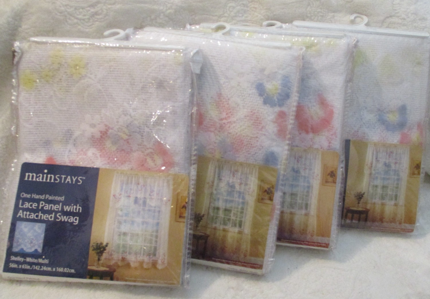 Mainstays~Lace Panel w/Attached Swag~4 Packages~Shelley White/Multi~Sealed