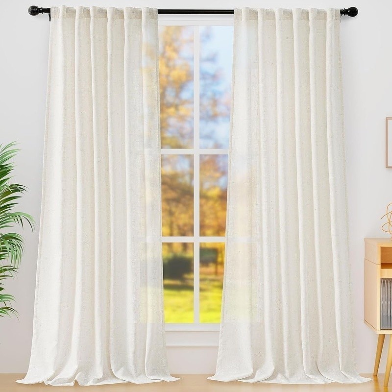 Premium Linen Curtains Semi-Sheer Ready-to-Hang W/ Dual-Rod Pocket 2 Panels New