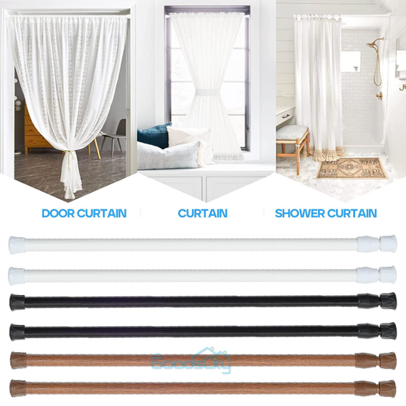 2Pack Adjustable White Spring Tension Curtain Rod Expandable Poles for Wardrobe
