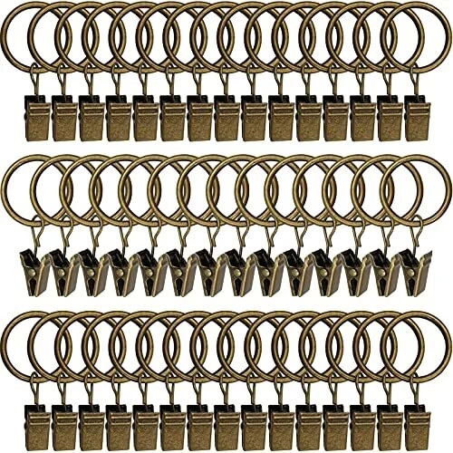 44 Pack Metal Curtain Rings with Clips, Drapery Clips 1″ I D 44 Pack Bronze