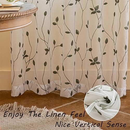 2 Panels Embroidered Leaf Pattern 53″W x 84″L (Pack of 2) White Sage Green