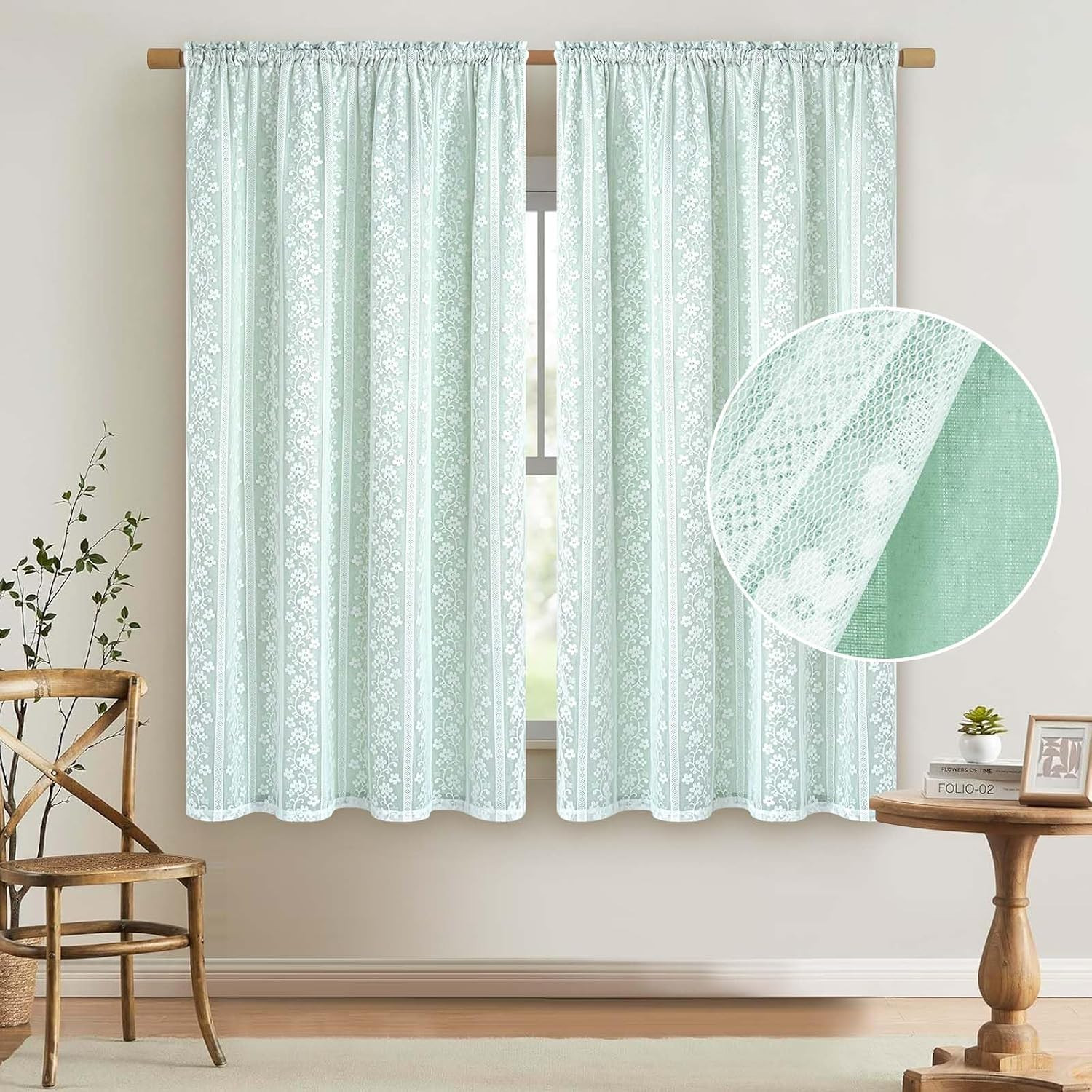 Linen Curtains for Bedroom Double Layer Curtain 63 Inch Length 2 Panels, Farmhou