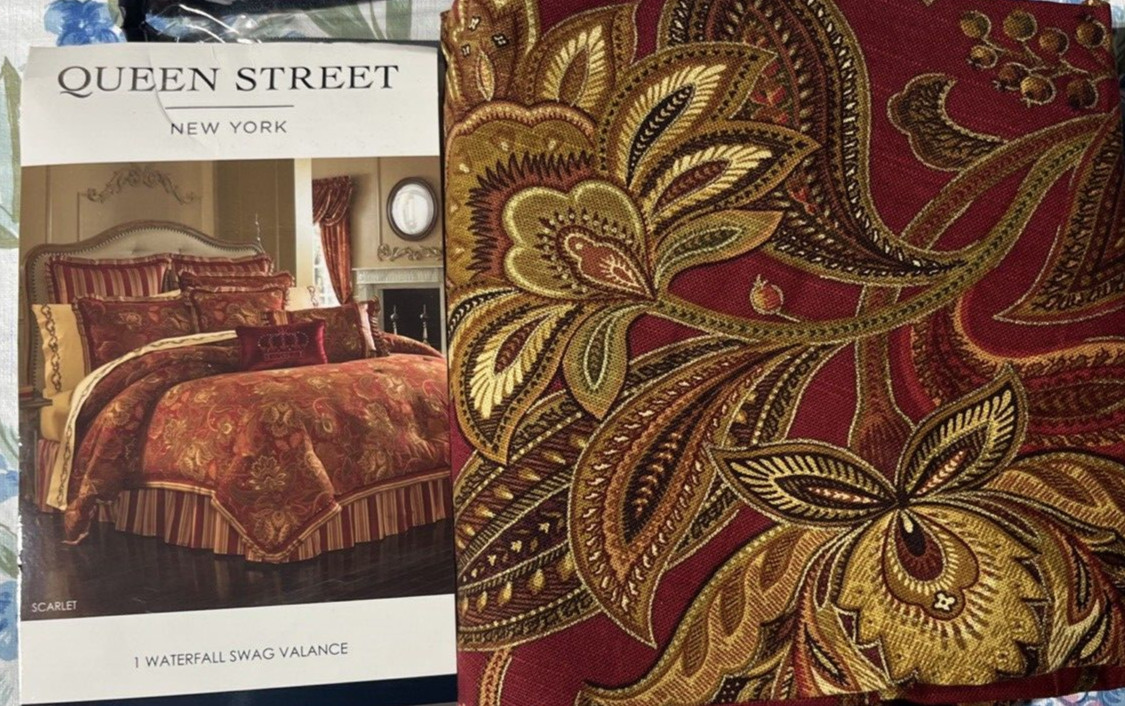 Queen Street, Waterfall Swag Valance, Scarlet Red, 49″ x 33″ NWT