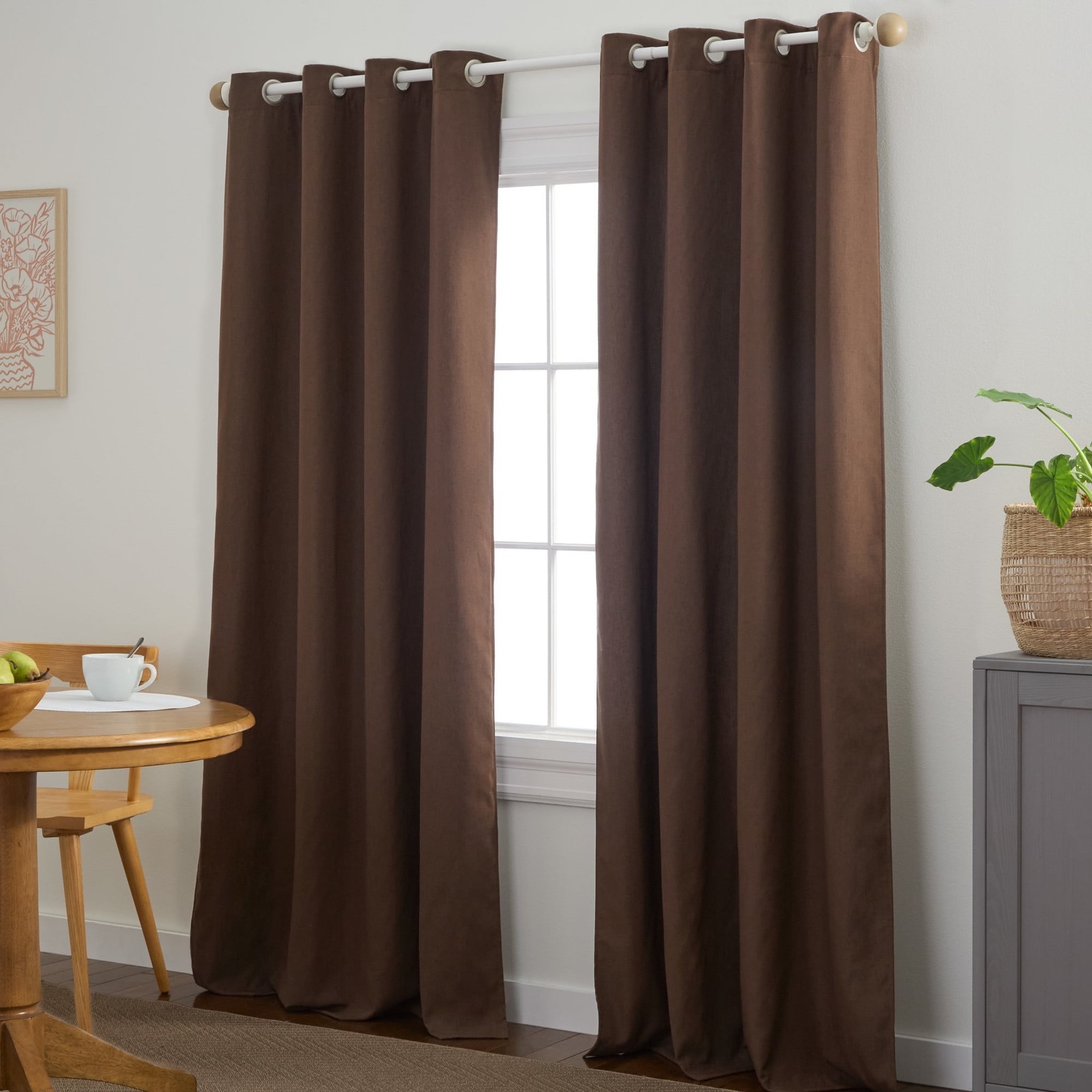 BASICS Bertram Solid Linen Texture Indoor Curtains Room Darkening W/ Energy