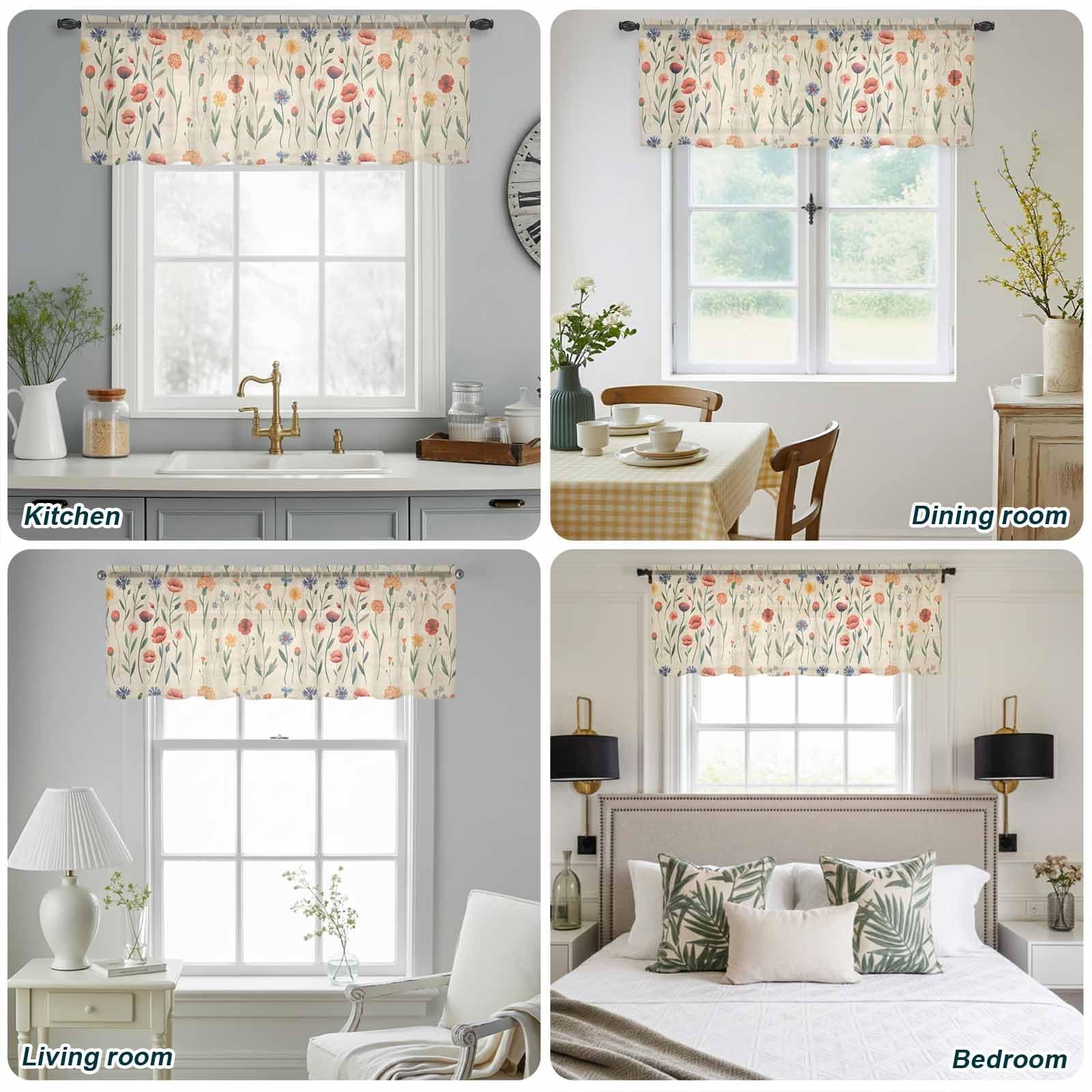 Futuregrace Retro Small Floral Sheer Valance Curtains for Kitchen Living Room…