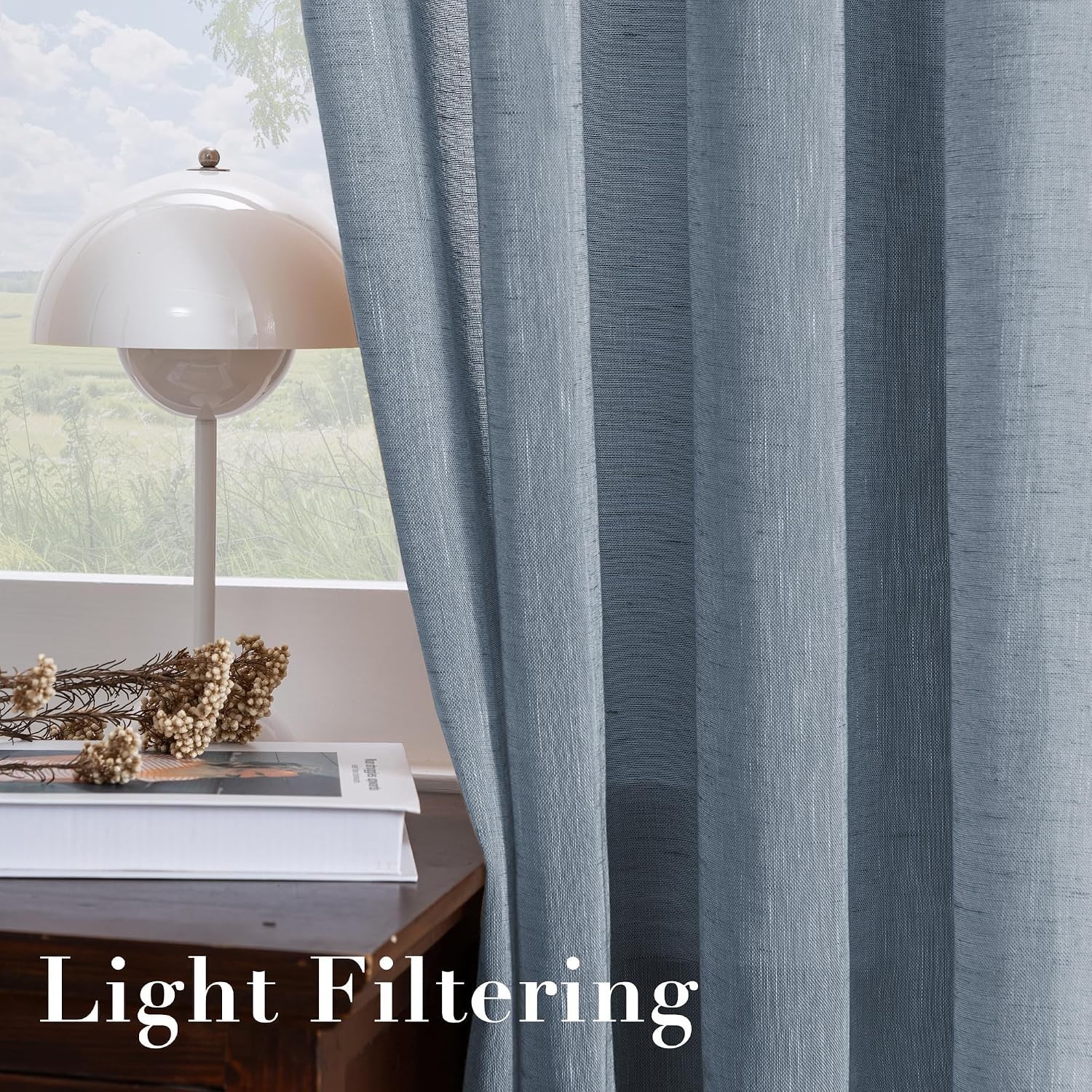 Natural Linen Blend Sheer Curtains – 90” Panels for Contemporary Living Rooms