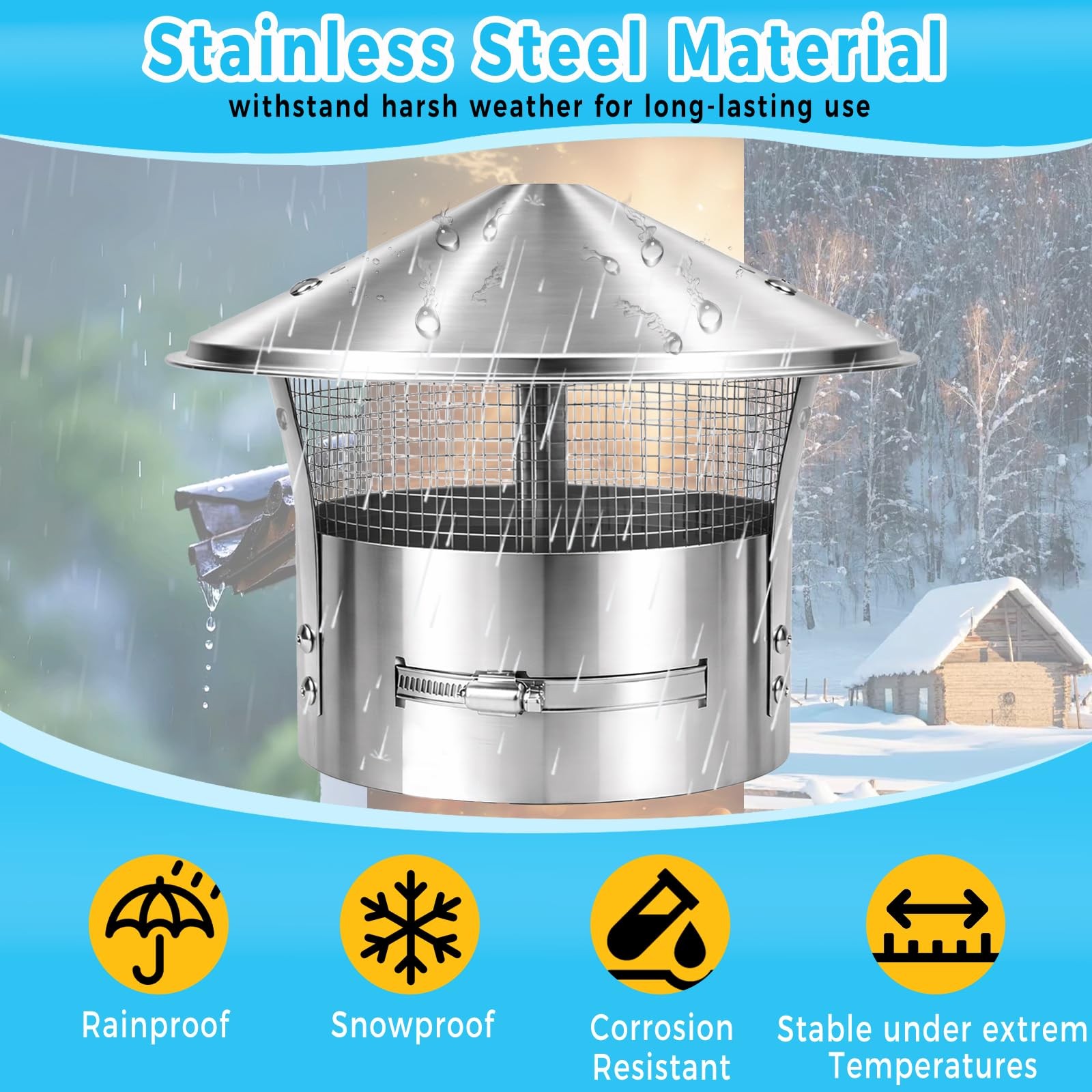 Rust-Proof 8 inch Chimney Cap -Adjustable Stainless Steel Chimney Cover with …