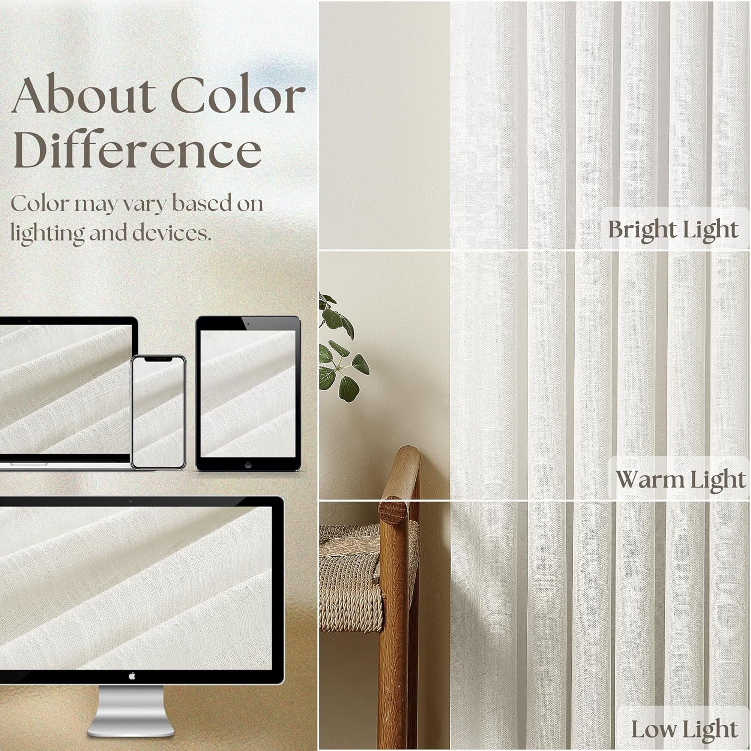 Pinch Pleated Linen Curtains 96 Inch Light Filtering Drapes 2 Panels Neutral