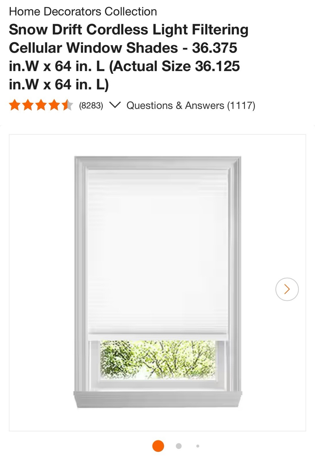Snow Drift Cordless Light Filtering Cellular Window Shades 36.375” By 64”