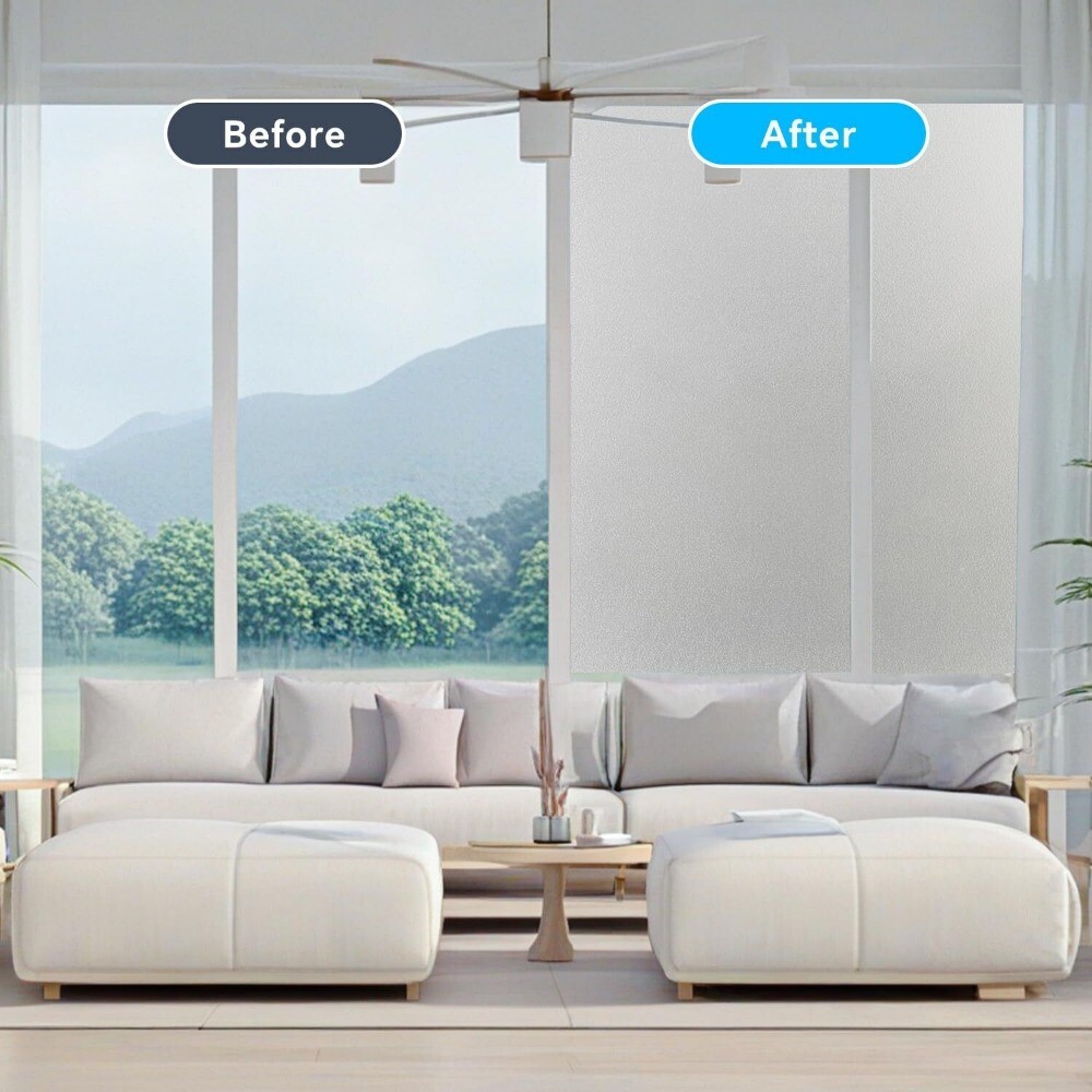 rabbitgoo Window Film Privacy Non-adhesive Tint Frosted Stained Glass Pure