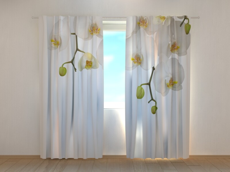 3D Lux Curtain Printed White Big Orchids on White image Wellmira Made to Measure