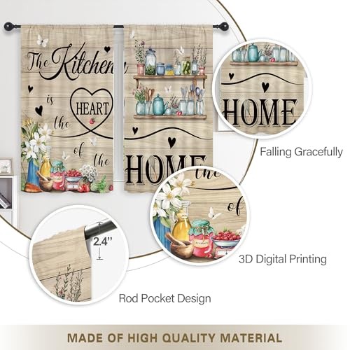 Farmhouse Vintage Kitchen Curtains Rustic Wood Plank Barn Door Retro Country