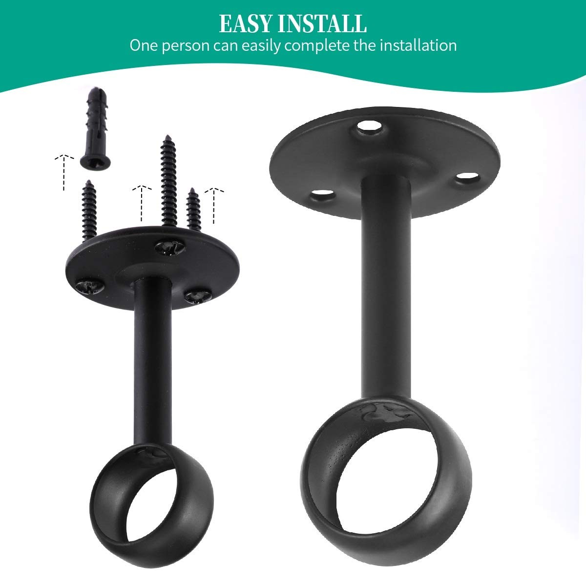 8 PCS Black Ceiling Mount Curtain Rod Brackets Heavy Duty Holders Set