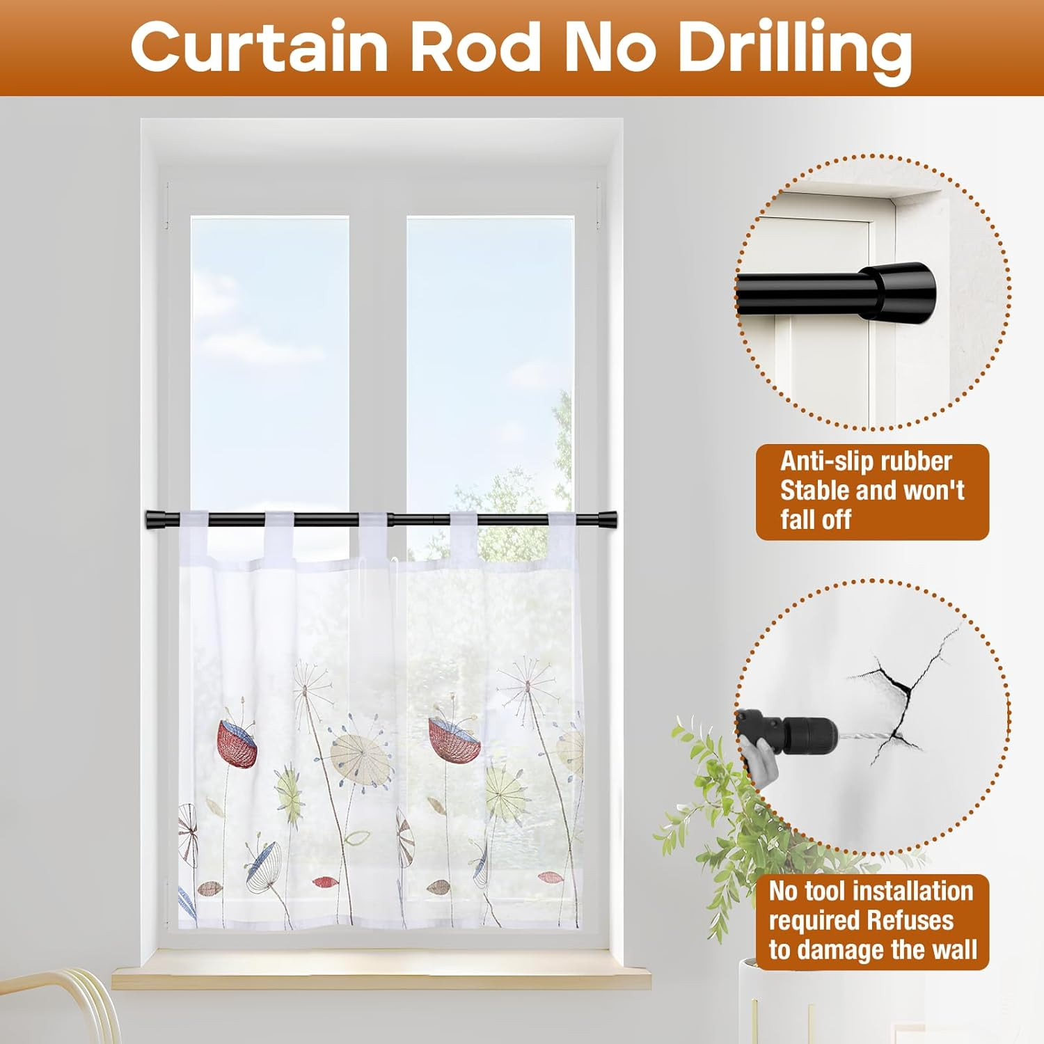 2 Pack Spring Tension Curtain Rod for Windows 26 to 39 Inch Black Small Tension